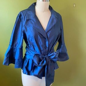 Sparkling blue silk top by Don Caster.